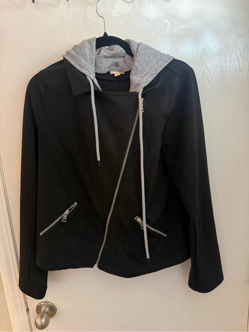Hem & Thread Black Bomber Jacket with Gray Hooded Lining